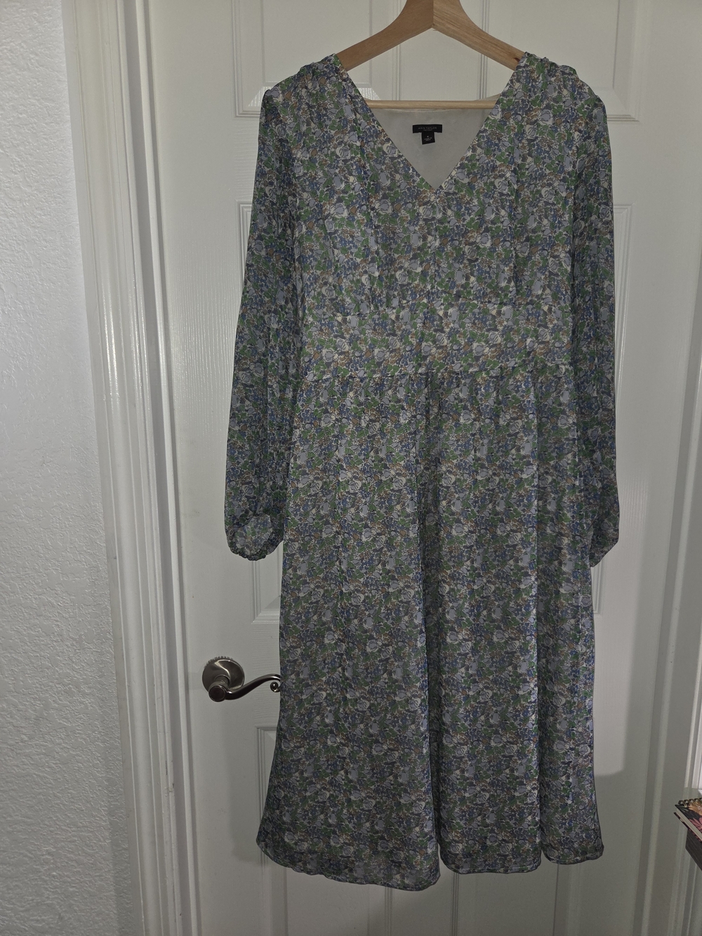 Ann Taylor Green and Blue Floral Long Sleeve Midi Dress